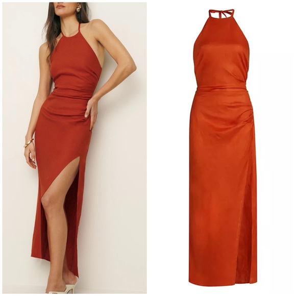 Reformation Dresses & Skirts - Reformation Sadey Linen Dress Blood Orange Size 10